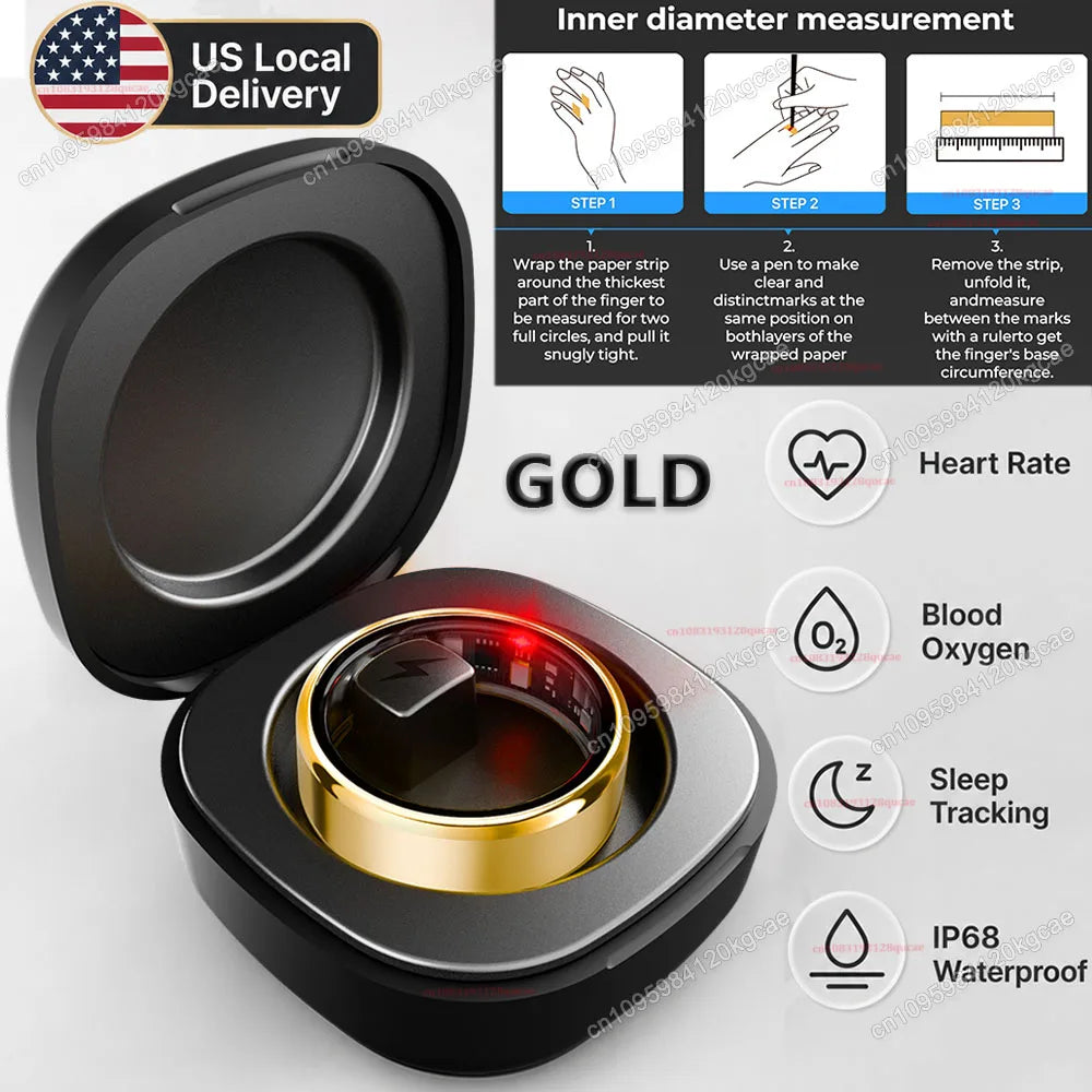 GlobalGear Smart Ring With Charging Case - IP68 Waterproof Blood Oxygen Monitor