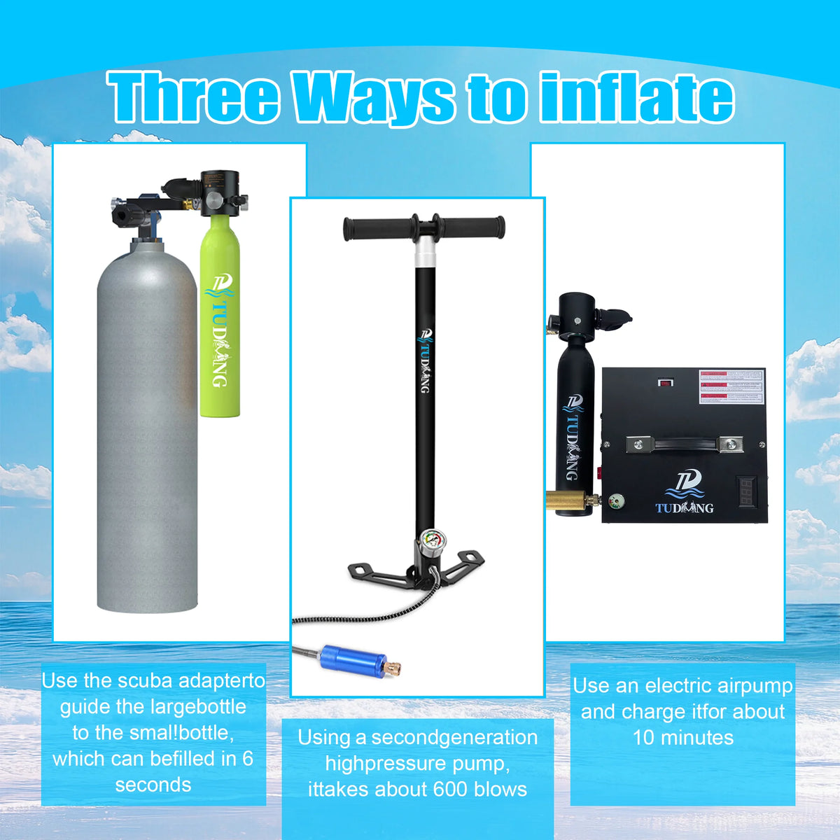TUDIVING Scuba Tank Kit with Pump and Mask for Training