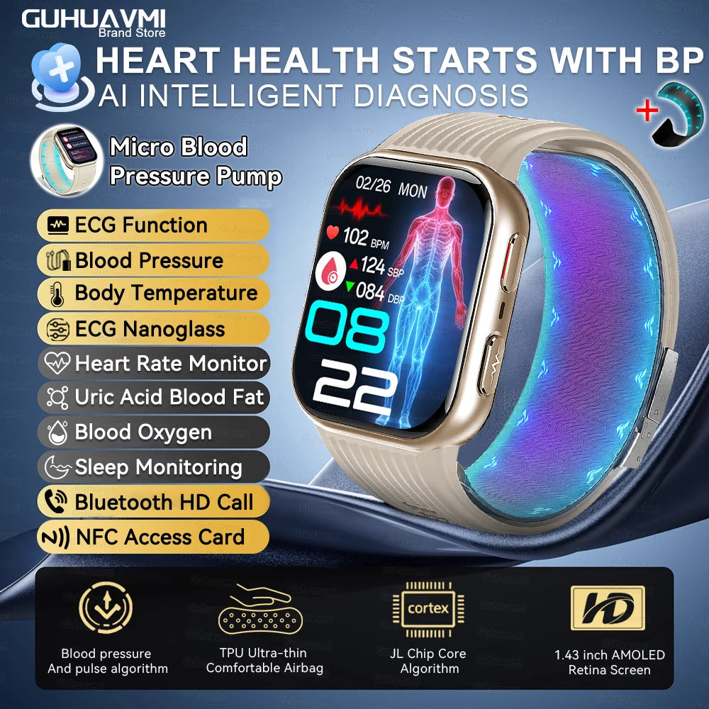 Advanced Airbag Blood Pressure Smart Watch With Voice Health Alerts