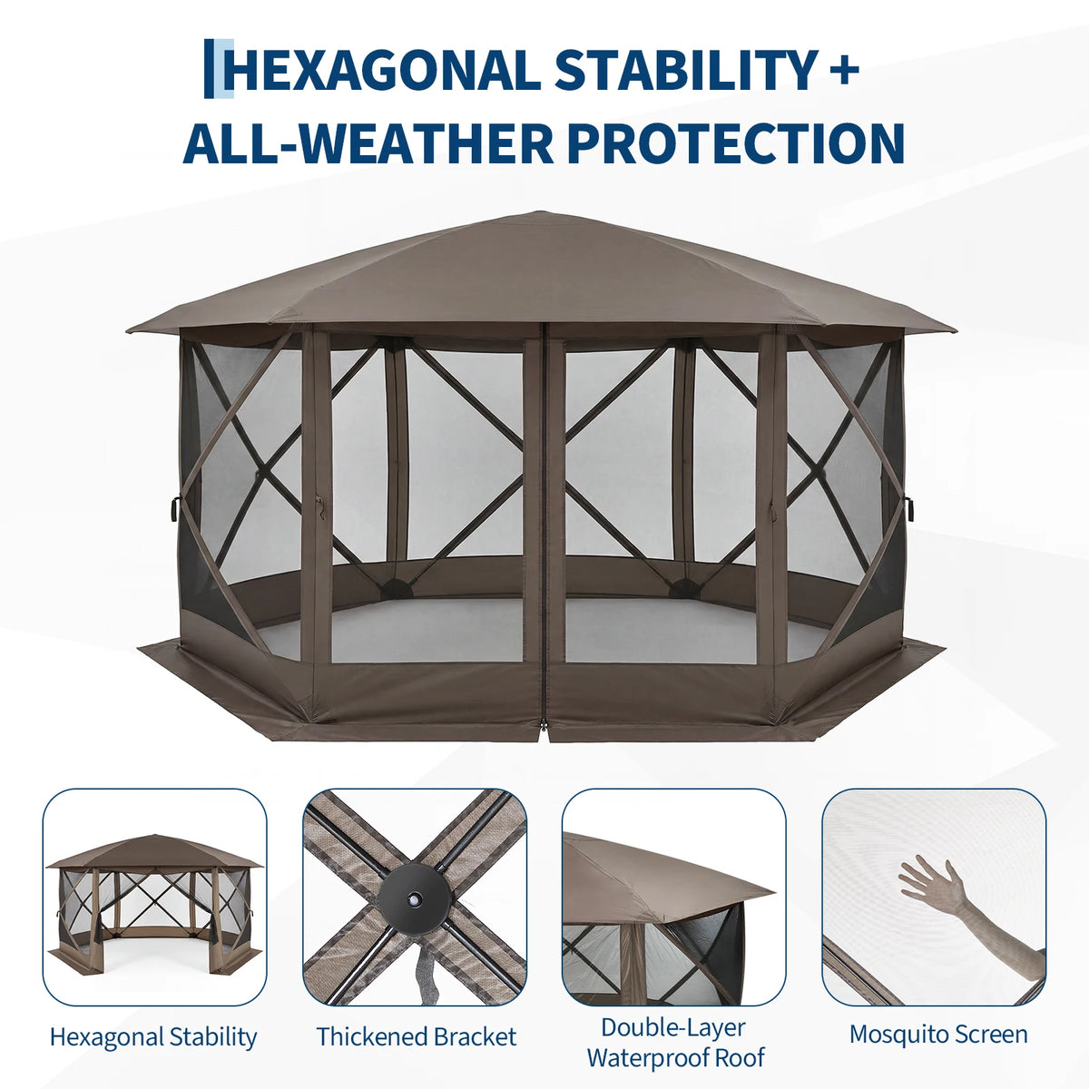 13x13FT 6-Sided Outdoor Canopy with Removable Wind Cloth and Carry Bag - Bite-Proof Mesh Patio Shelter for Backyard, Patio, Camping - Beige & Khaki / Green & Light Grey