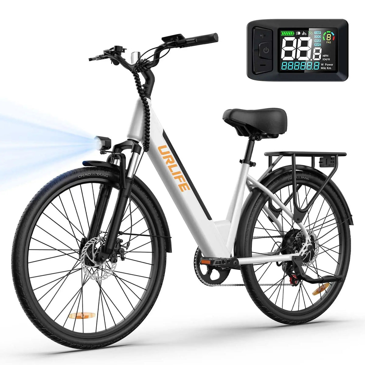 URLIFE E26 E-Bike 26x2 Inch Tires 48V 10.4Ah Removable Battery LCD Display 7-Speed Hydraulic Disc Brake Adult City Electric Bicycle