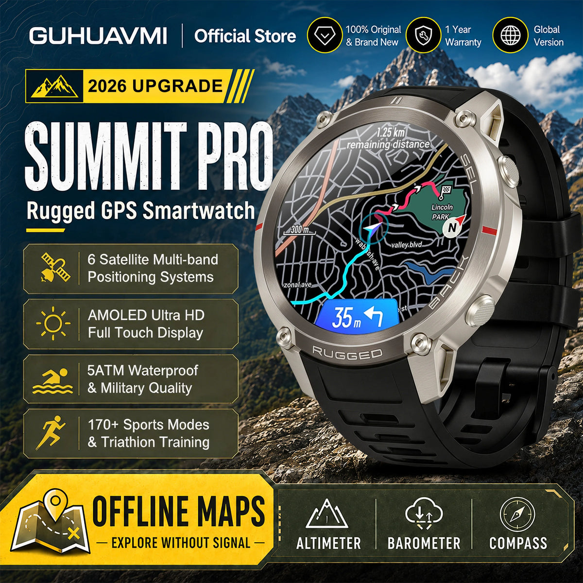 Military GPS Smart Watch Bluetooth Call Waterproof Outdoor Sports Tracker