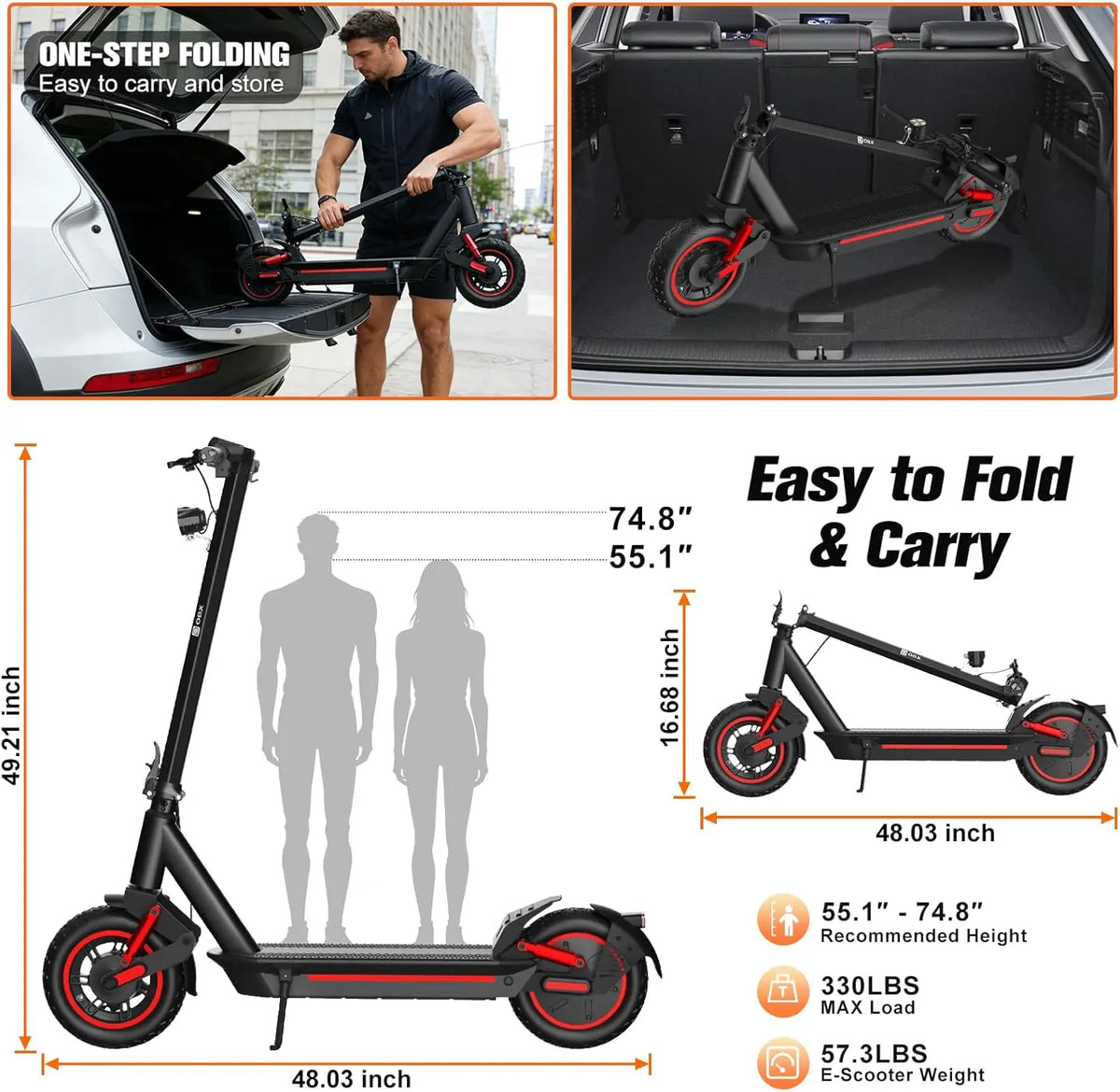 OBX 1200W Off-Road Electric Scooter For Adults - 30 MPH Dual Suspension Foldable