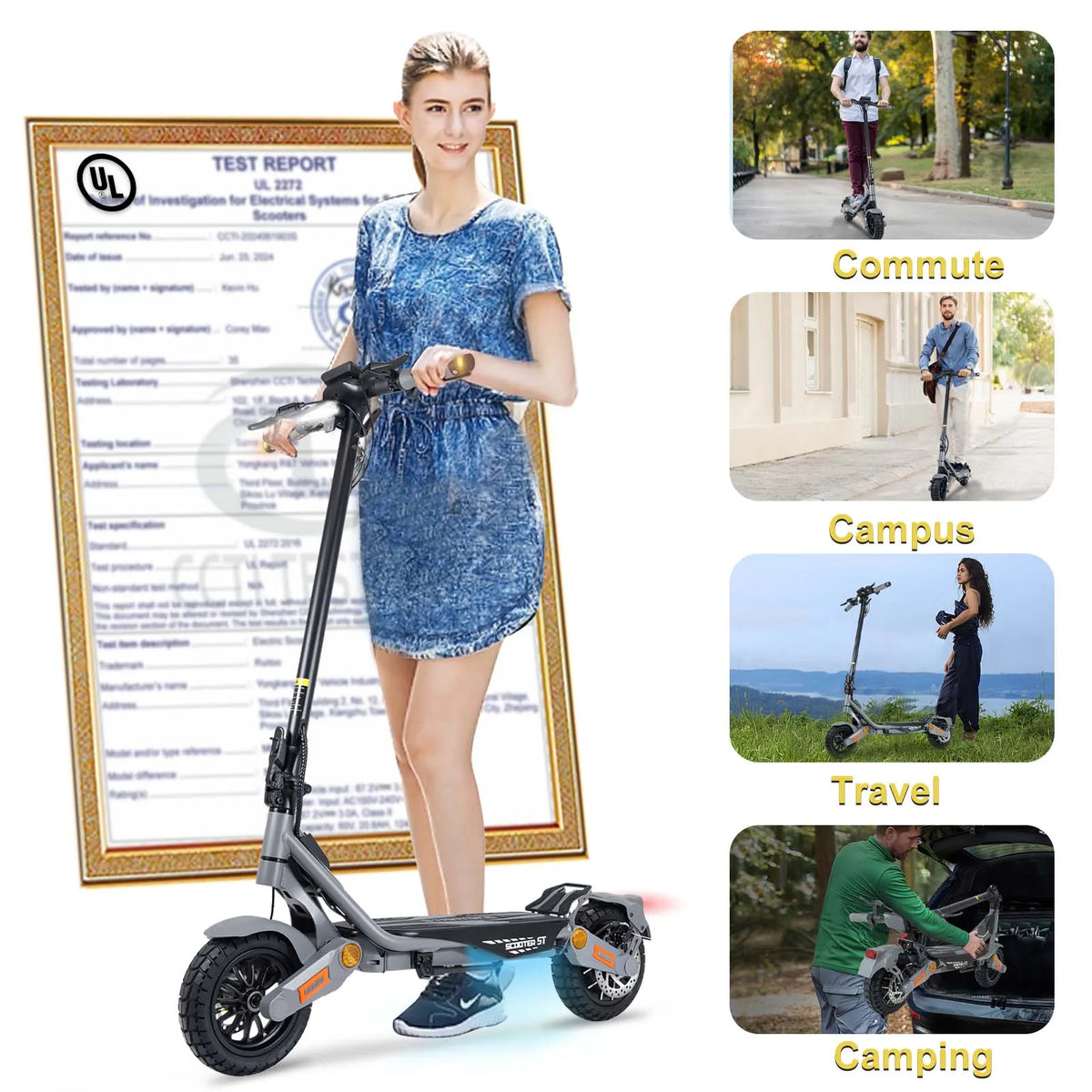 Bikydom Foldable 1200W Electric Scooter With 48V Lithium Battery