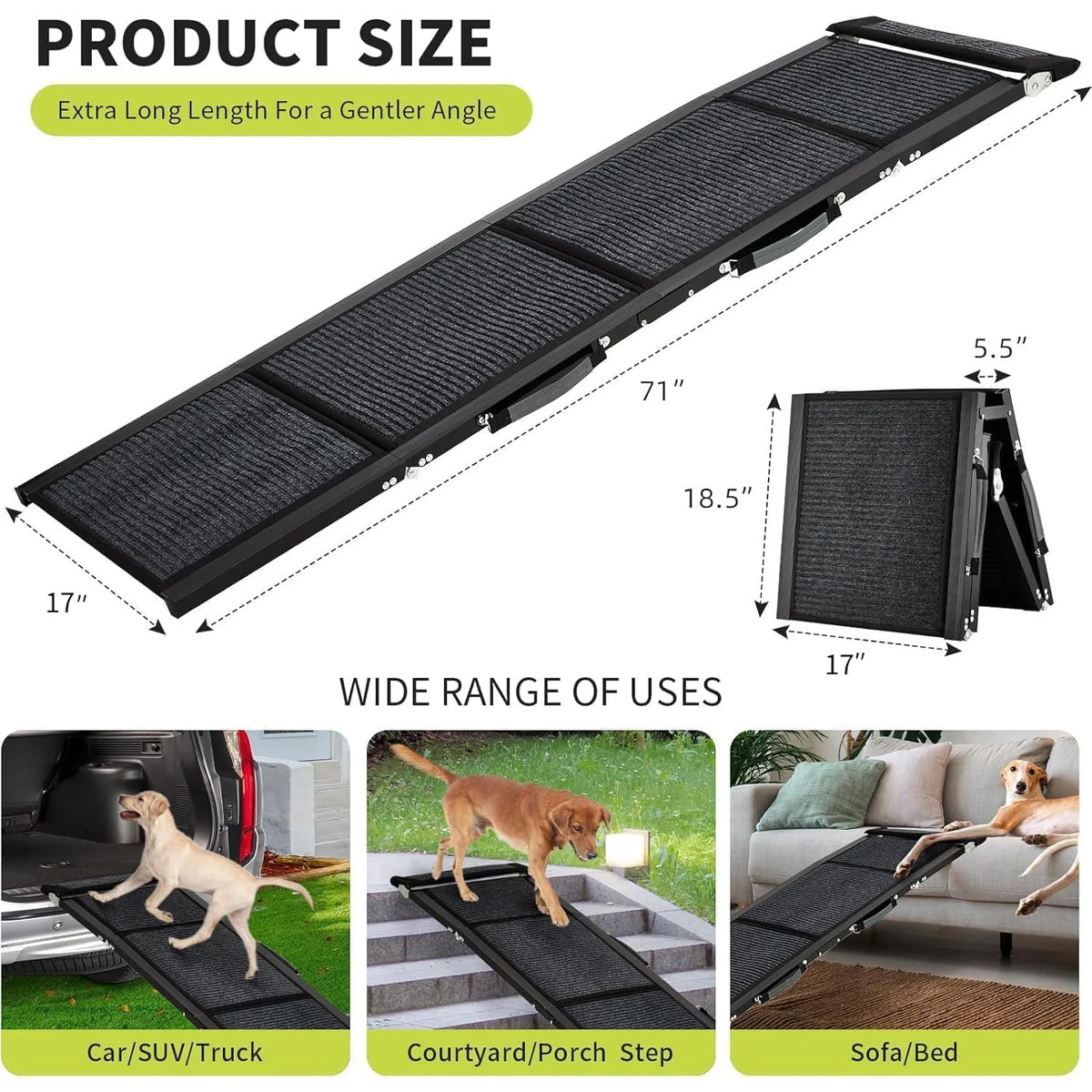 Himiss Foldable Dog Car Ramp - Heavy Duty Non Slip Surface