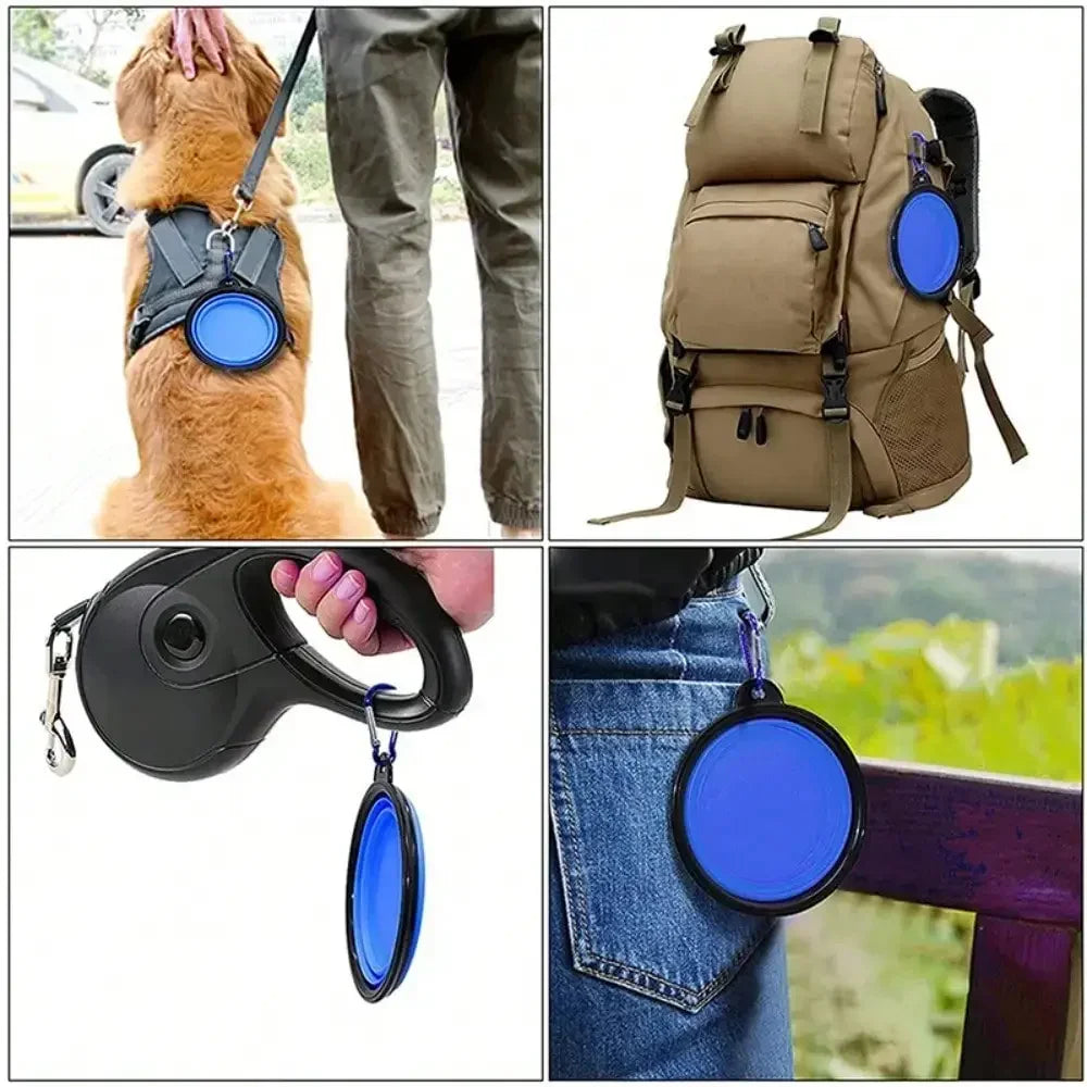Premium Folding Pet Dish Travel Set - Collapsible Double Food Water Bowl