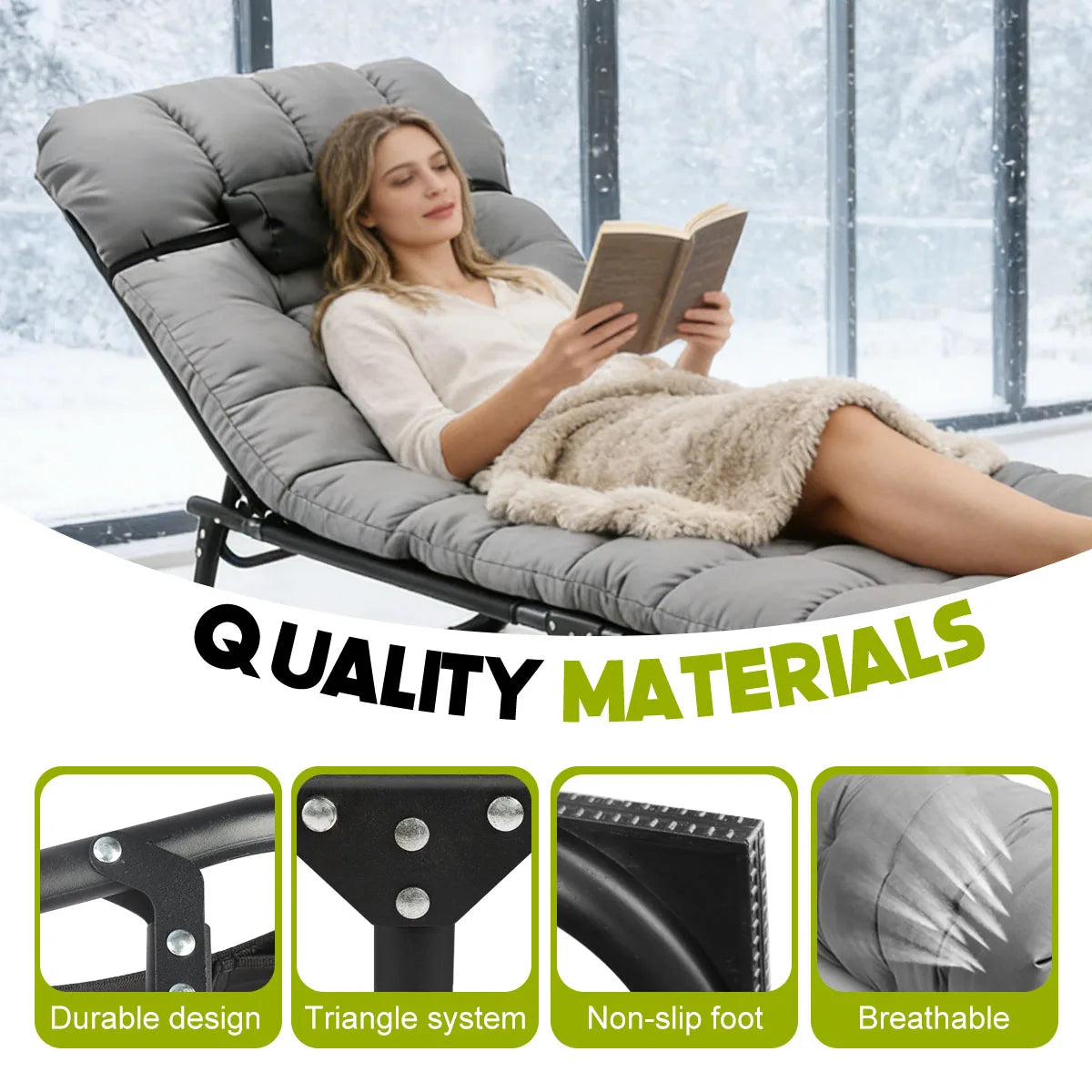 Premium Folding Lounge Chair - 330lb Heavy Duty Reclining Design