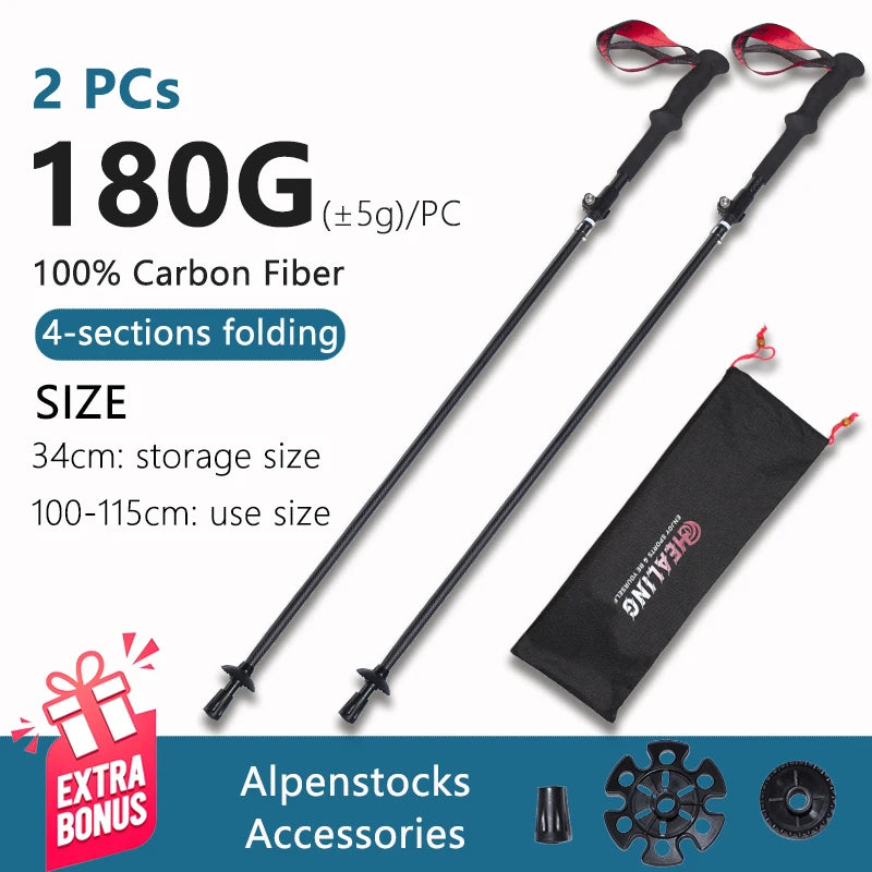 Okhealing Carbon Fiber Trekking Poles - Ultralight Telescopic Damping.