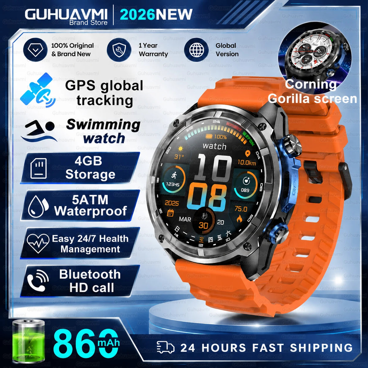 WearPro GPS Smart Watch Offline Map Compass Waterproof Swimming