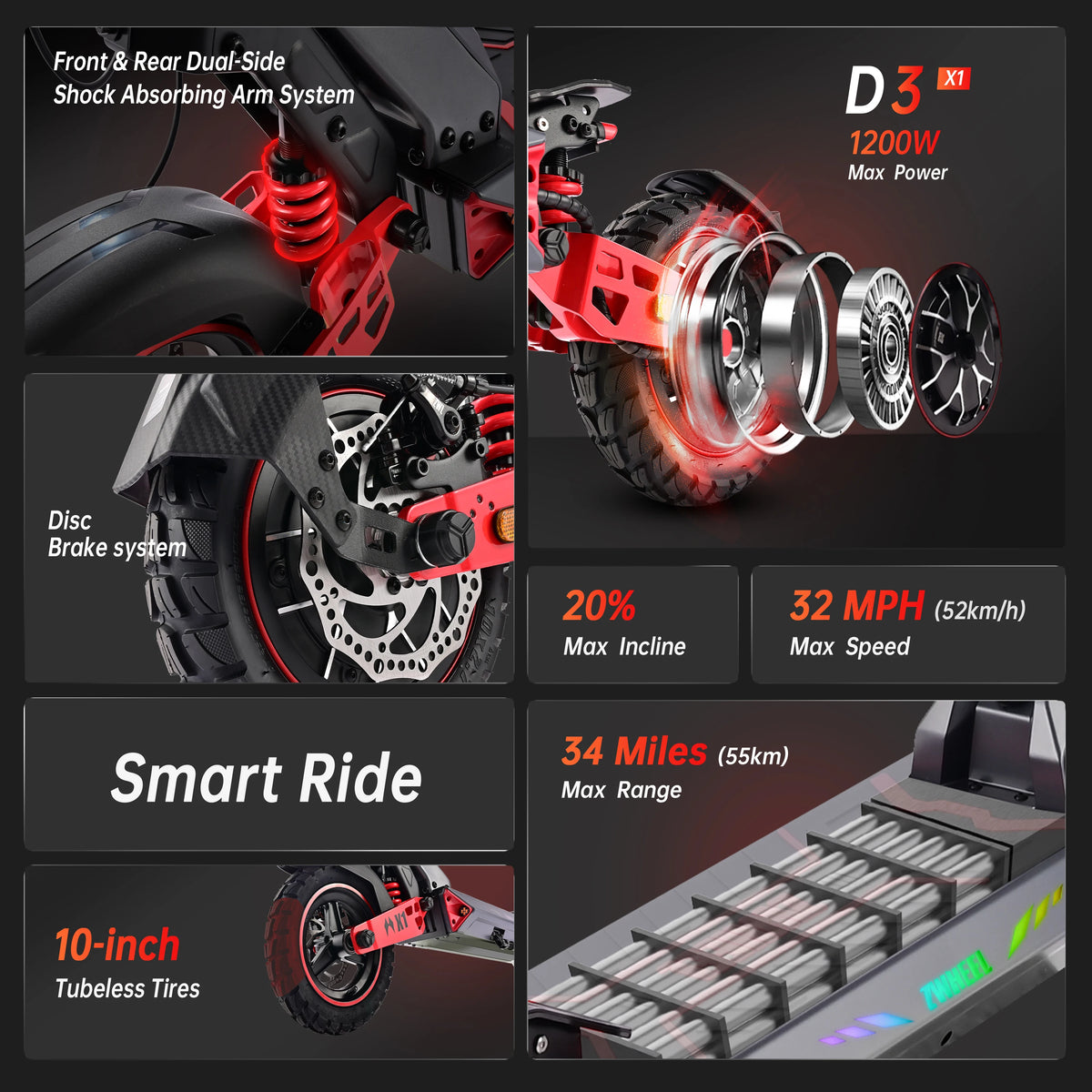 ZWHEEL D3 Electric Scooter With Long Range And Bluetooth Lock