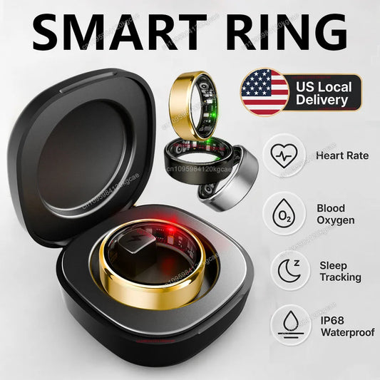 GlobalGear Smart Ring With Charging Case - IP68 Waterproof Blood Oxygen Monitor