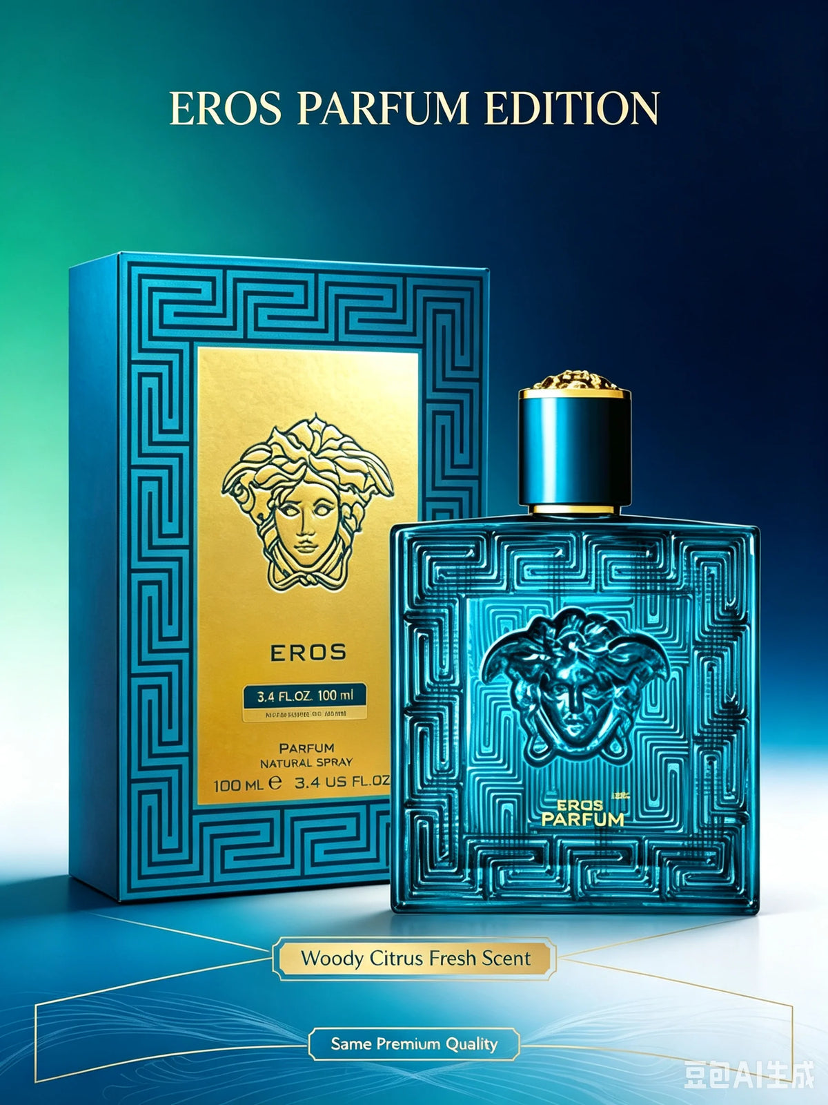 Versace Pour Homme Eros  3.4 Fl Oz 100ml, Fresh Woody Aromatic Mint Vanilla Men's Cologne with Apple Cedarwood Amber Musk, Long Lasting Intense Scent for Office Date Night Casual All Seasons, Luxury Gift for Him Same Authenti