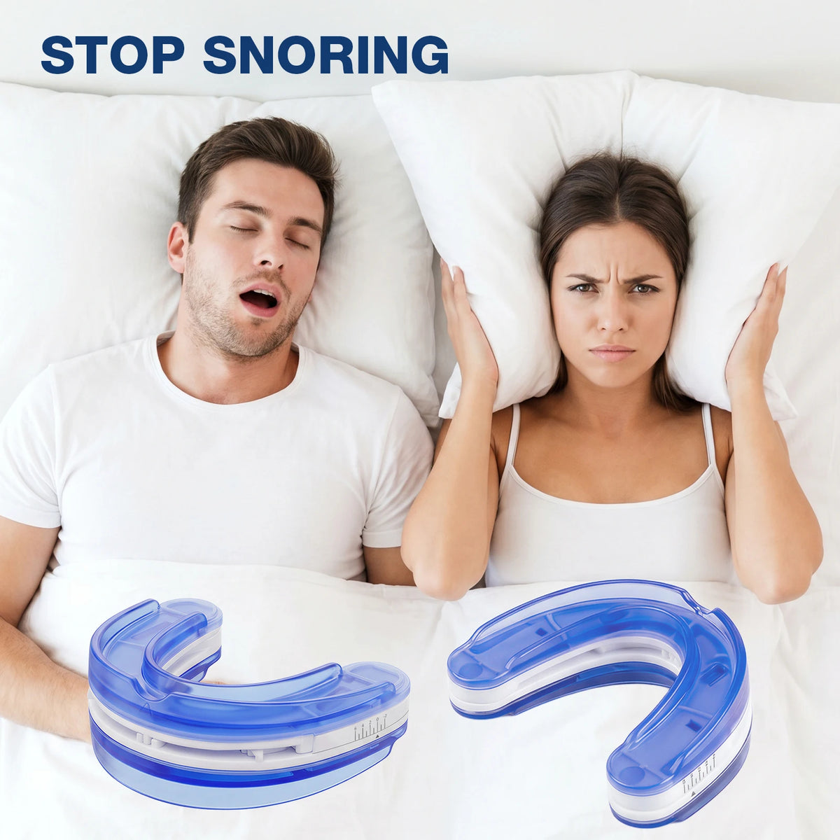 Adjustable Anti Snoring Mouthpiece for Adults, Boil and Bite Custom Fit Sleep Aid, 1mm-6mm Jaw Advancement Oral Device, Open Airflow Design, Reusable Night Guard with Portable Storage Case for Home Travel