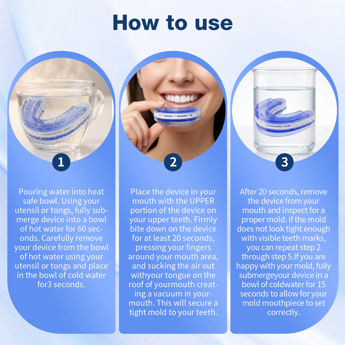 Adjustable Anti Snoring Mouthpiece for Adults, Boil and Bite Custom Fit Sleep Aid, 1mm-6mm Jaw Advancement Oral Device, Open Airflow Design, Reusable Night Guard with Portable Storage Case for Home Travel