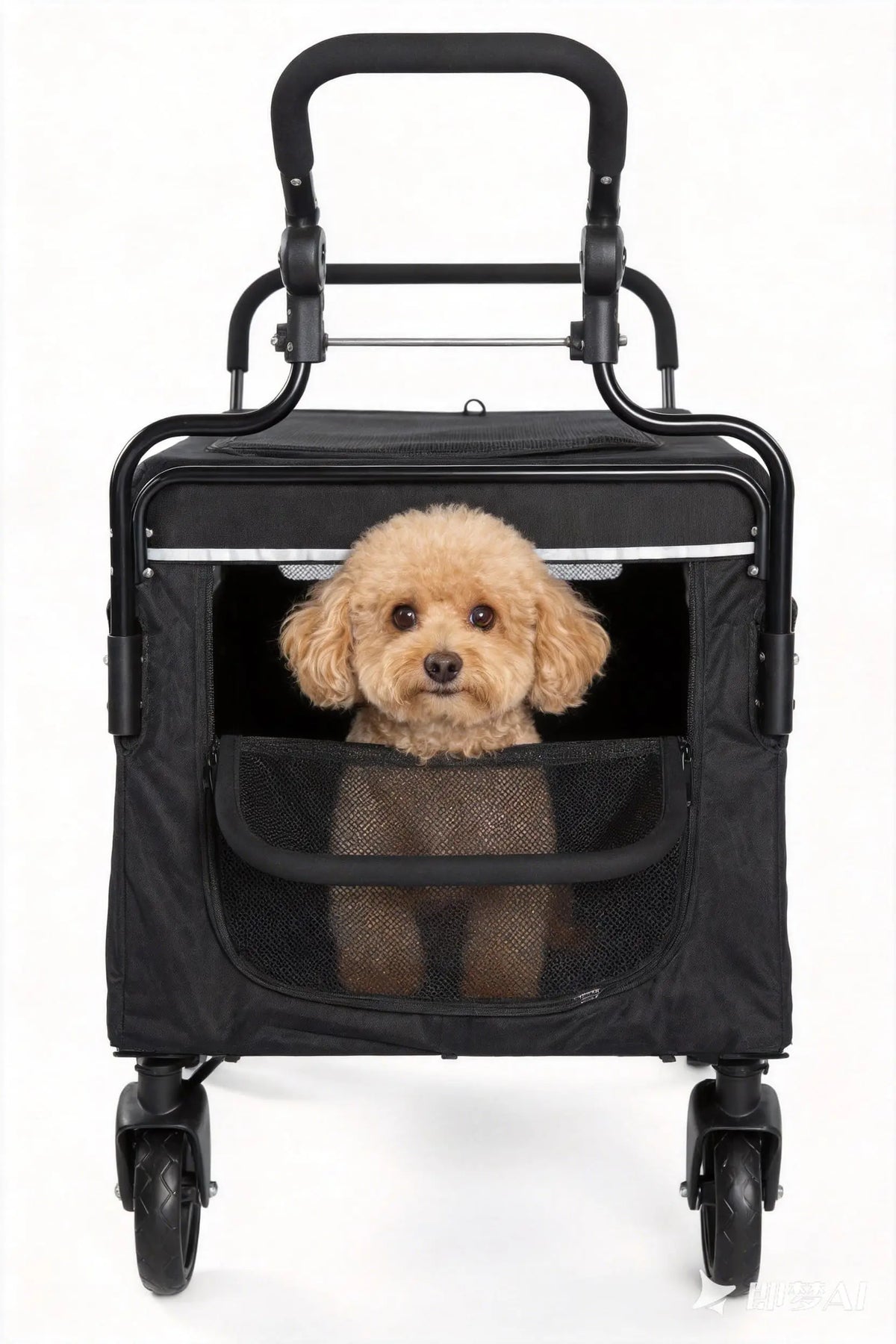 Foldable Pet Stroller Wagon With Mesh Windows And Safety Tether