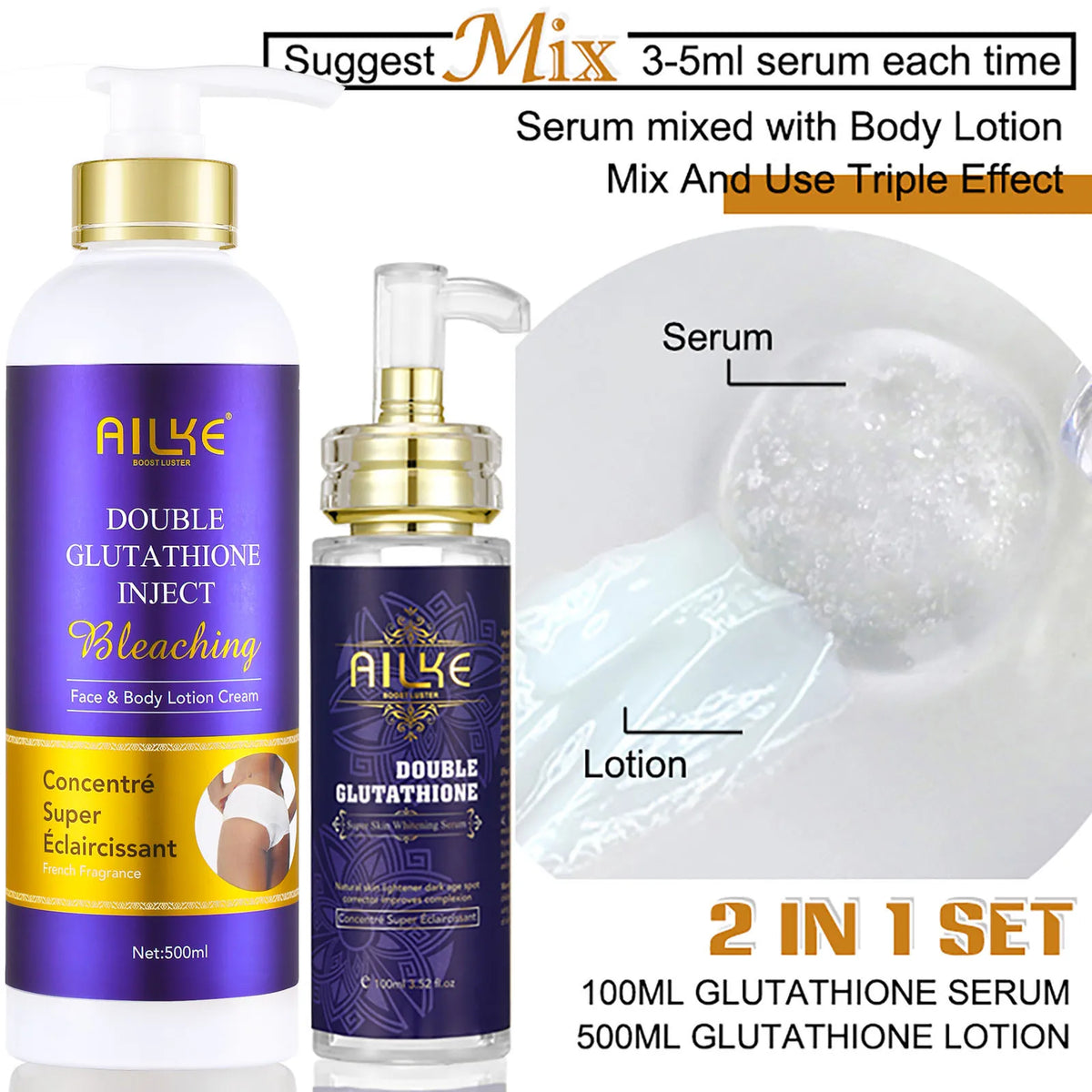 AILKE Glutathione Bleaching Women Skin Care Set, Eliminate Black Spot, Melasma, Hyperpigmentation, Moisturizing, Even Skin Tone