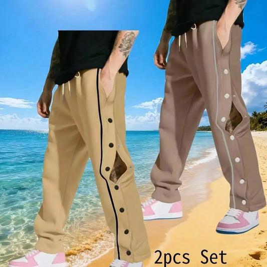 Men Two Piece Snap Button Workout Jogger Sweatpants Relaxed Fit