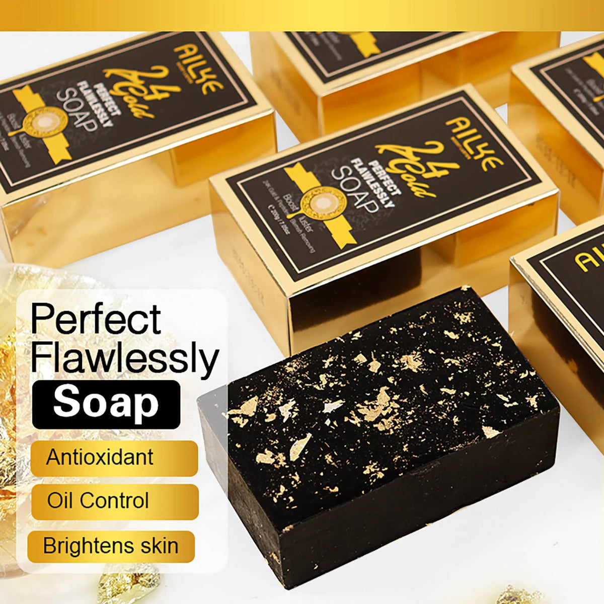 AILKE 24K Whitening Skin Set, Lightening, Remove Black Spots, Melanin, Stains, Even Skin Tone, Moisturizing, for All Skin Types