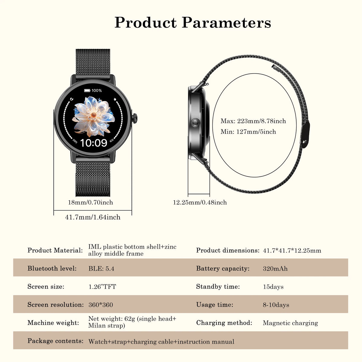 Blackview X30 Women's Smartwatch with Health Monitor Fitness Tracker 1.26” AMOLED Screen Bluetooth Smartwatch for Android IOS