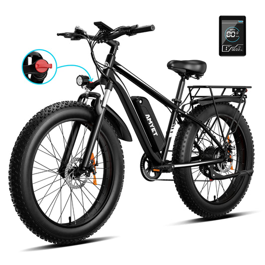 AMYET Electric Bike EB26 Adults Electric Bicycle Peak 1500W 48V 15AH e bike 26" Fat Tire Mountain Bike 31mph  Electric Dirt Bike
