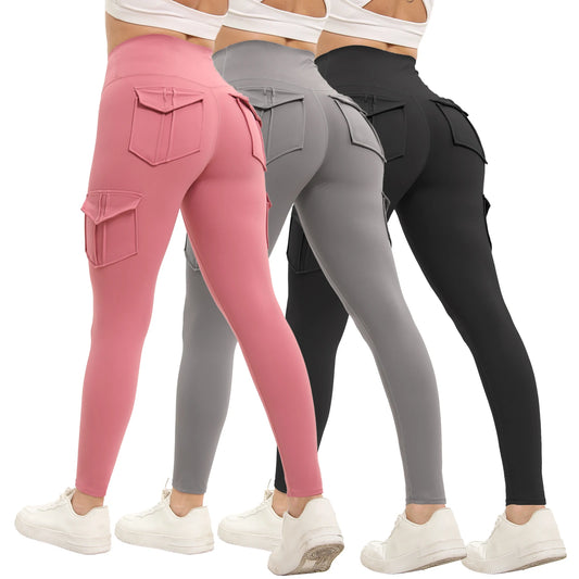 ActiveFlex Women High Waisted Leggings - Stretchy Cargo Pockets
