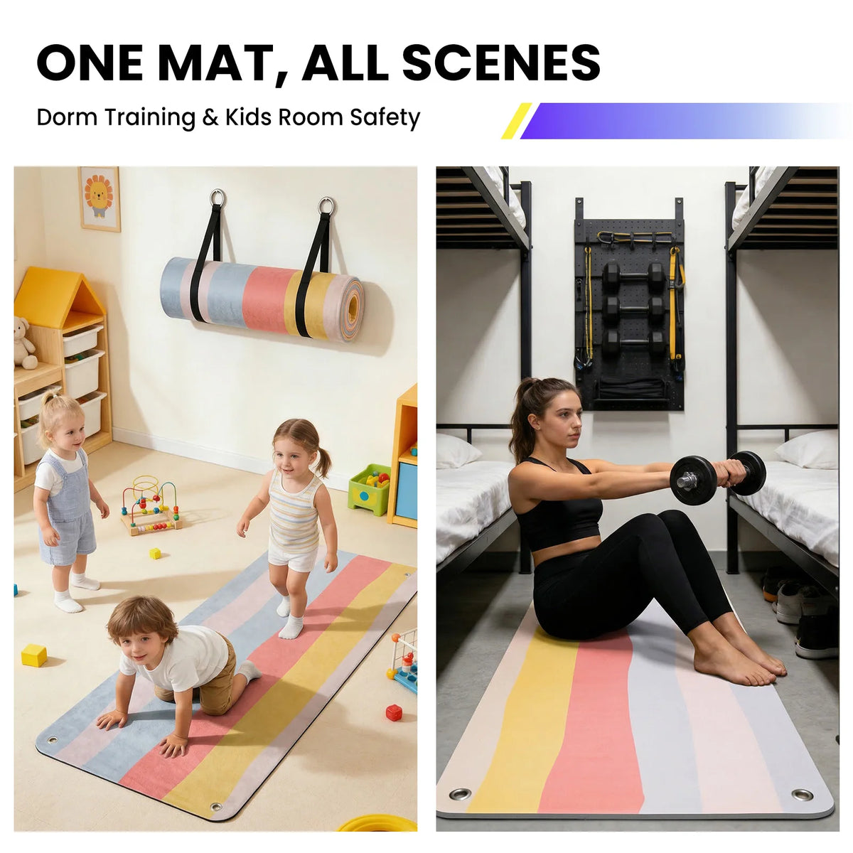 Hanging Fitness Exercise Mat, 71"×24" Non-Slip Foldable Workout Mat with Metal Grommets for Yoga Strength Training Home Gym