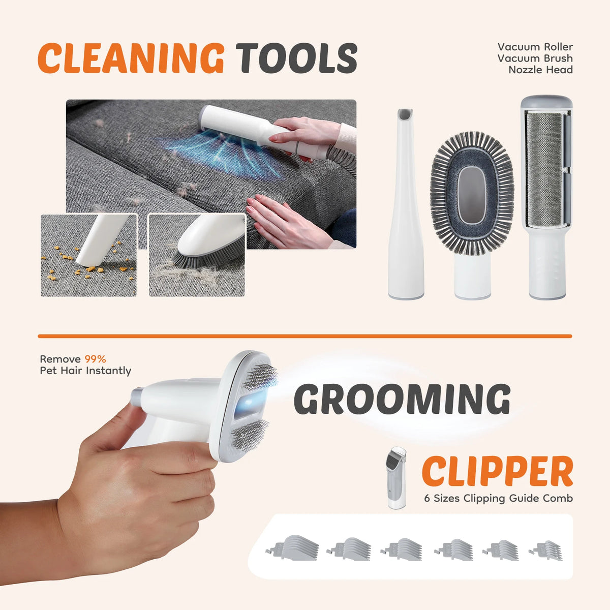 Professional Pet Grooming Vacuum Kit With Silent Clippers And Tools