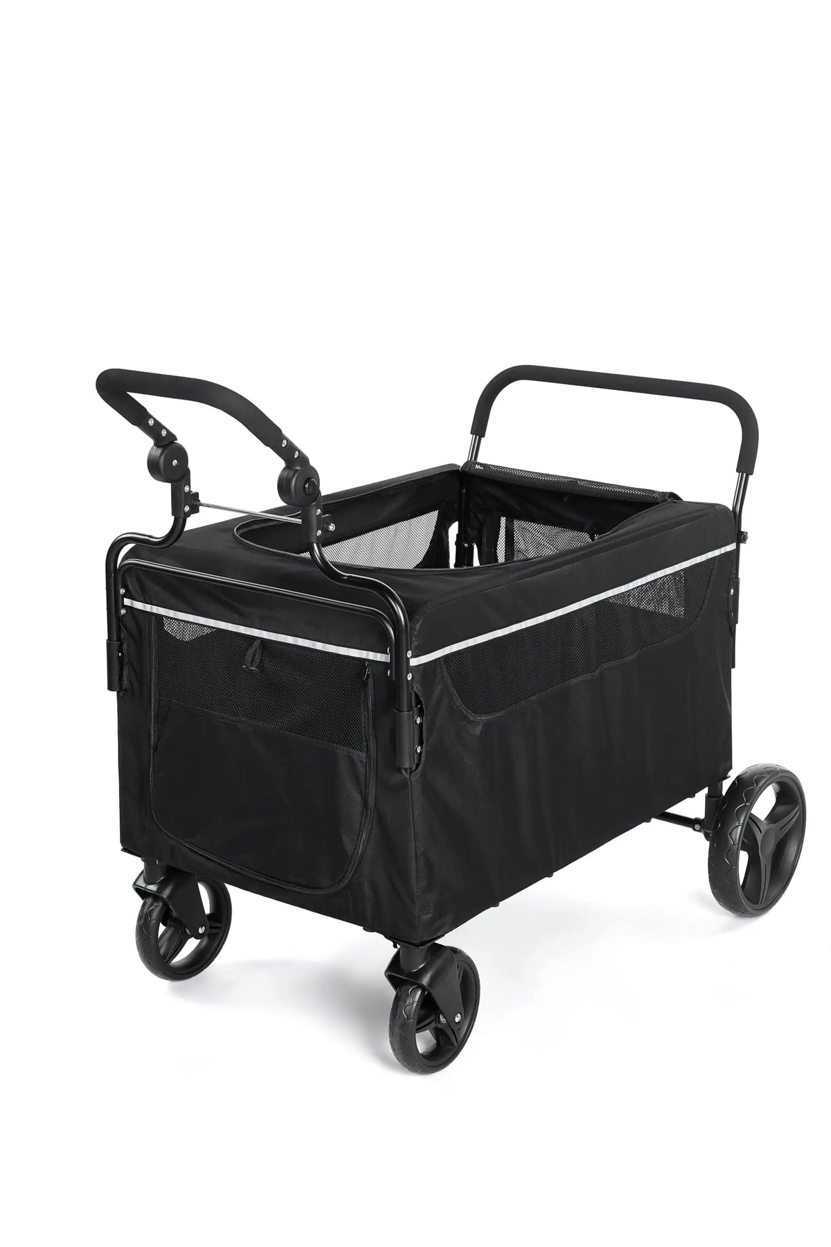 Foldable Pet Stroller Wagon With Mesh Windows And Safety Tether
