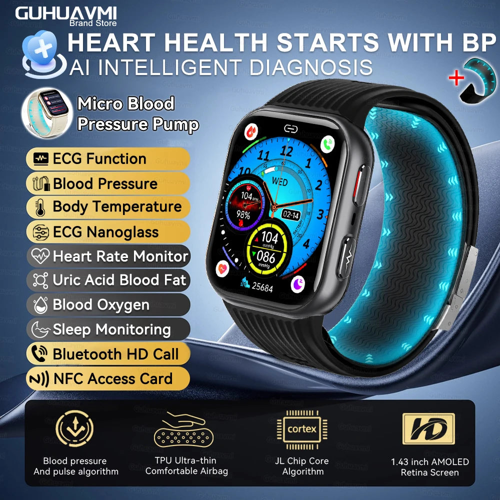 Advanced Airbag Blood Pressure Smart Watch With Voice Health Alerts