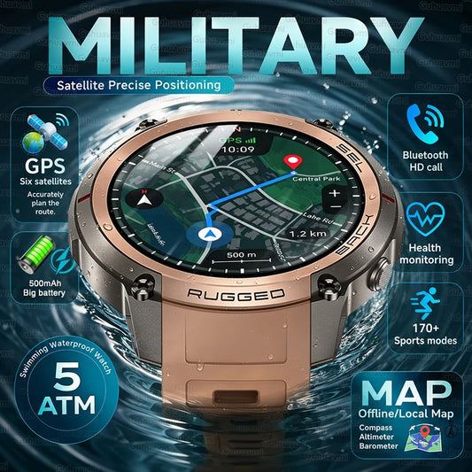 Military GPS Smart Watch Bluetooth Call Waterproof Outdoor Sports Tracker