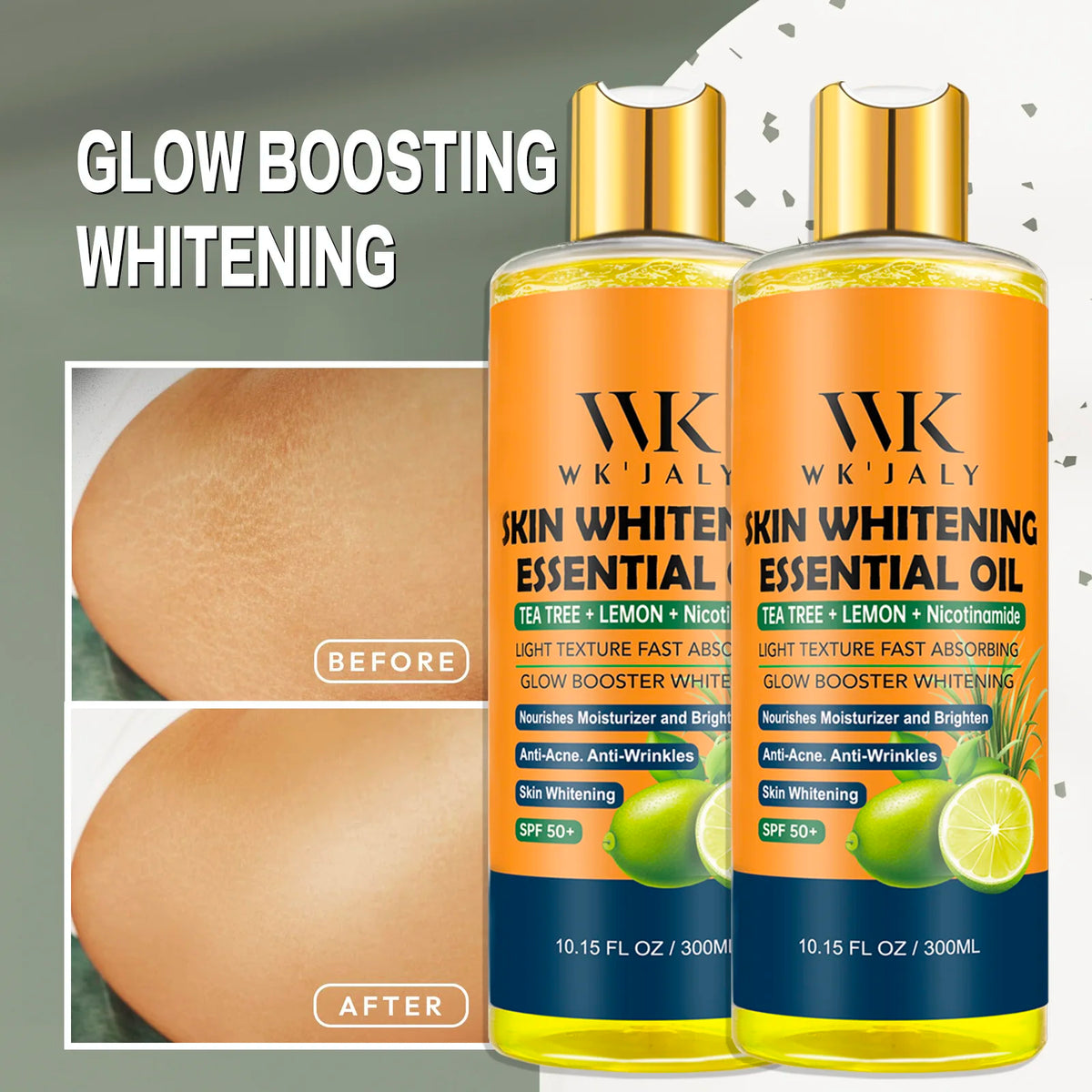 WK JALY Niacinamide Lightening Body Oil For All Skin, With Tea Tree, Lemon, Remove Acne, Fine Lines, Age Spot, Not Greasy, 300ml