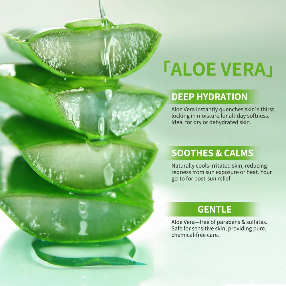 Aloe Vera 5 Pcs Skin Care Set Cleanser Toner Serum Eye Cream Gel Deeply Moisturizing Soothing Hydrating Calming Daily Facial Care