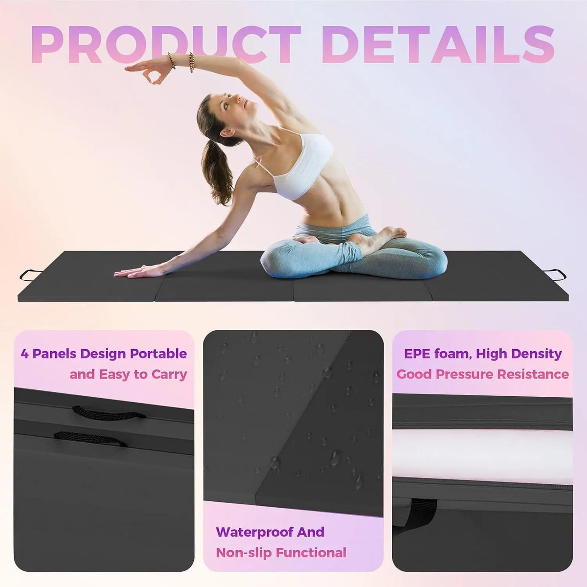 2 Inch Thick Foldable Yoga Mat Easy Storage For Travel Yoga Pilates Home Exercise Floor Mat Non-Slip Portable Exercise Mat Lightweight Gym Camping Sleeping Pad Waterproof Easy Clean