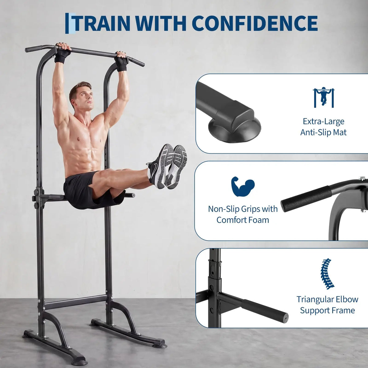 HiMISS Adjustable Power Tower Dip Station With Pull Up Bar
