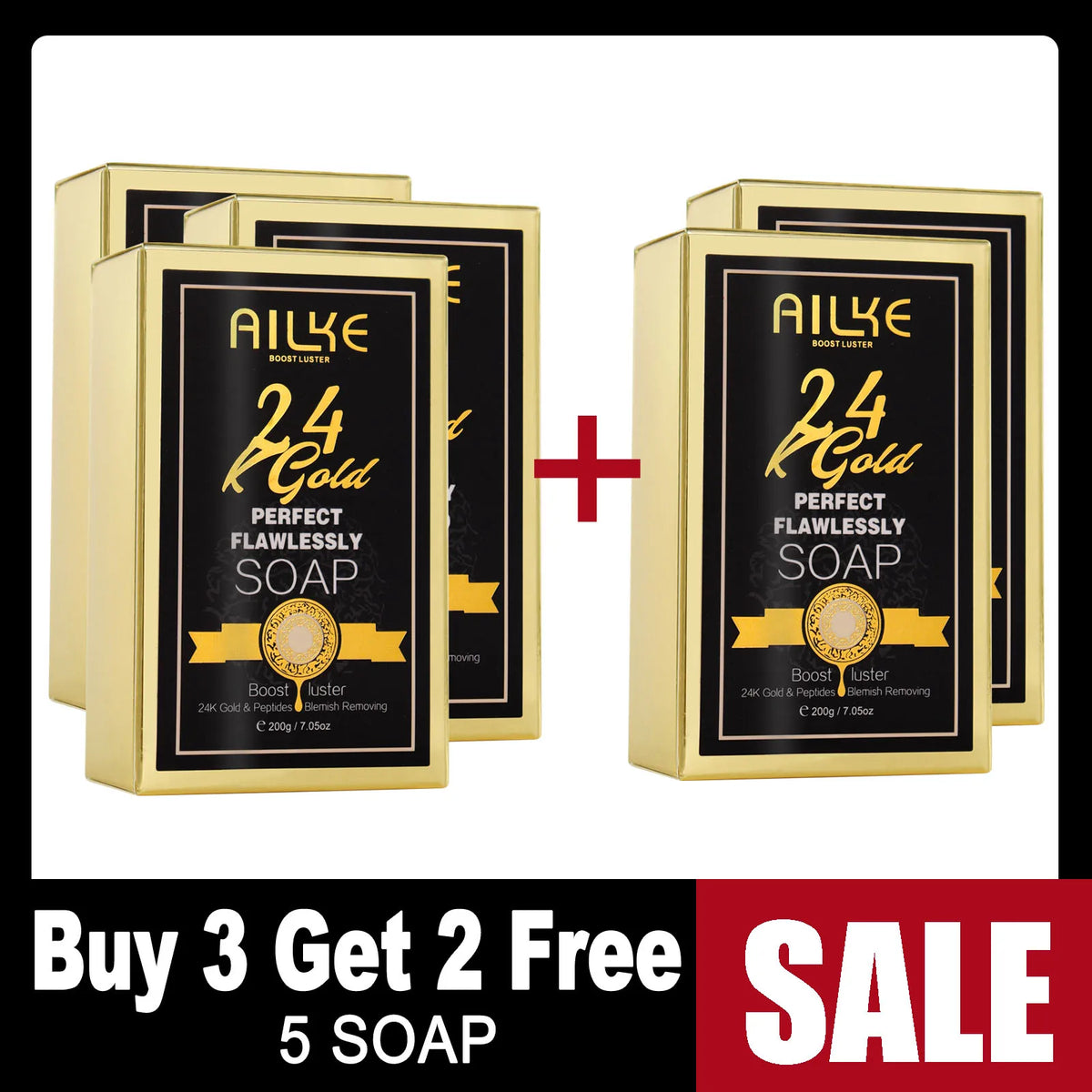 AILKE 24K Whitening Skin Set, Lightening, Remove Black Spots, Melanin, Stains, Even Skin Tone, Moisturizing, for All Skin Types