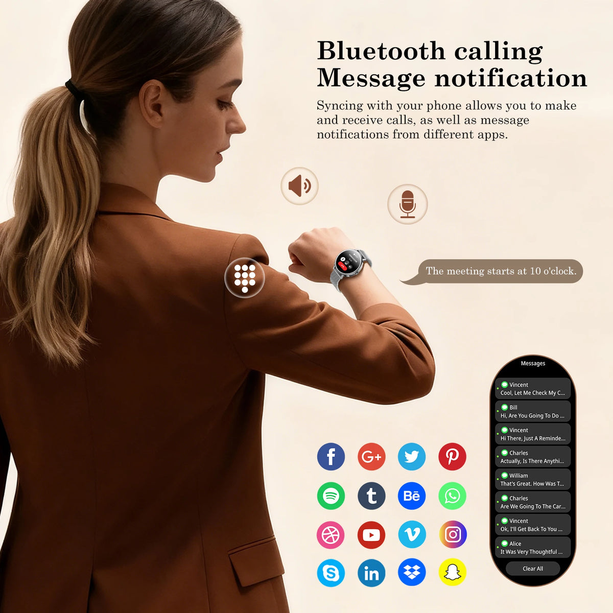 Blackview X30 Women's Smartwatch with Health Monitor Fitness Tracker 1.26” AMOLED Screen Bluetooth Smartwatch for Android IOS