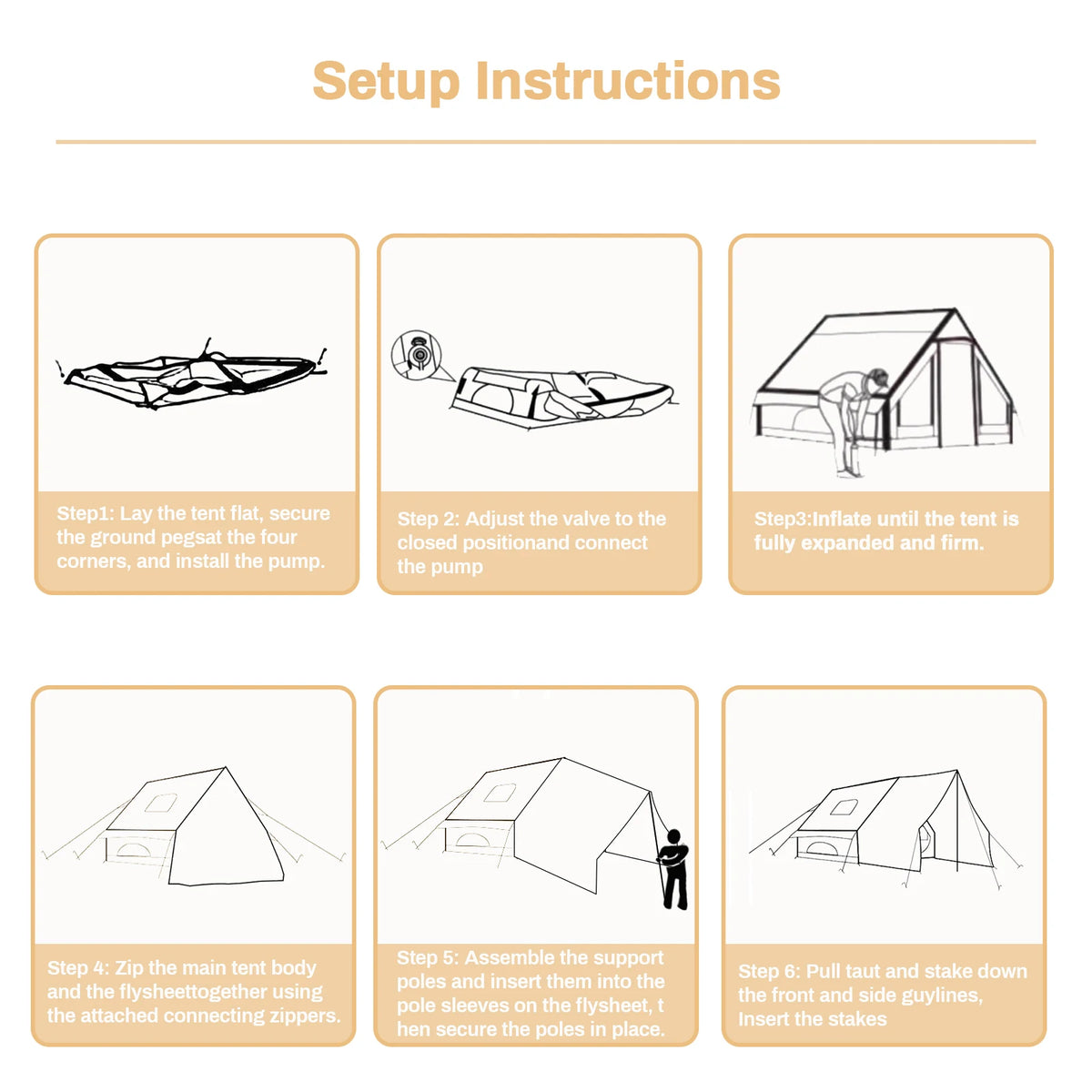 PAKICETUS Inflatable Camping Tent with Extended Sun Canopy Double Room Spacious Space for 4-6 Persons Windproof UV Protection Lightweight Portable All Weather Tent for Outdoor Hiking Family Vacation Trip