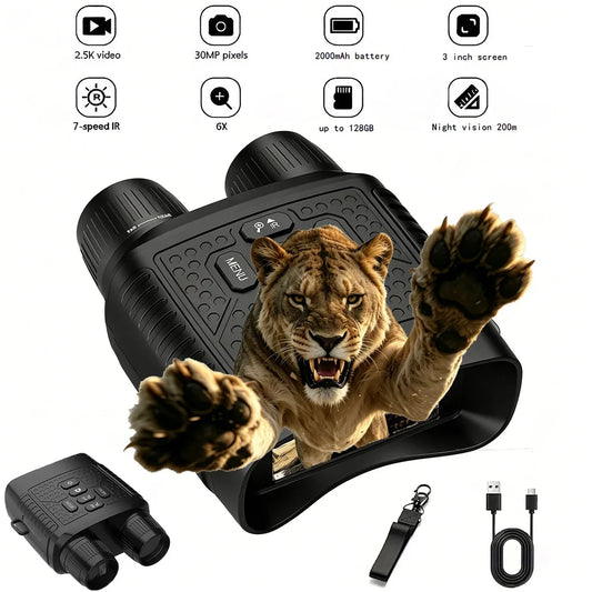 Night Vision Binoculars With 2.5K Screen - 6X Zoom 800M Range Rechargeable