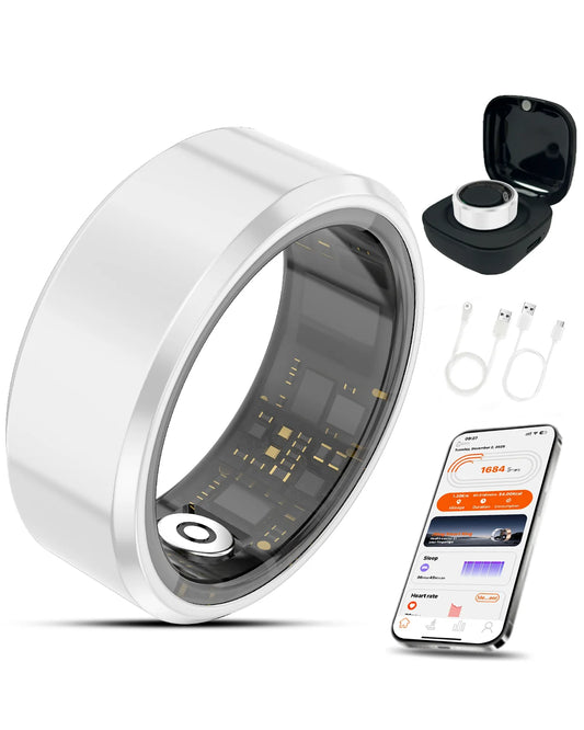 Casatelier White Ceramic Smart Ring - Monitors Heart Rate And Sleep.