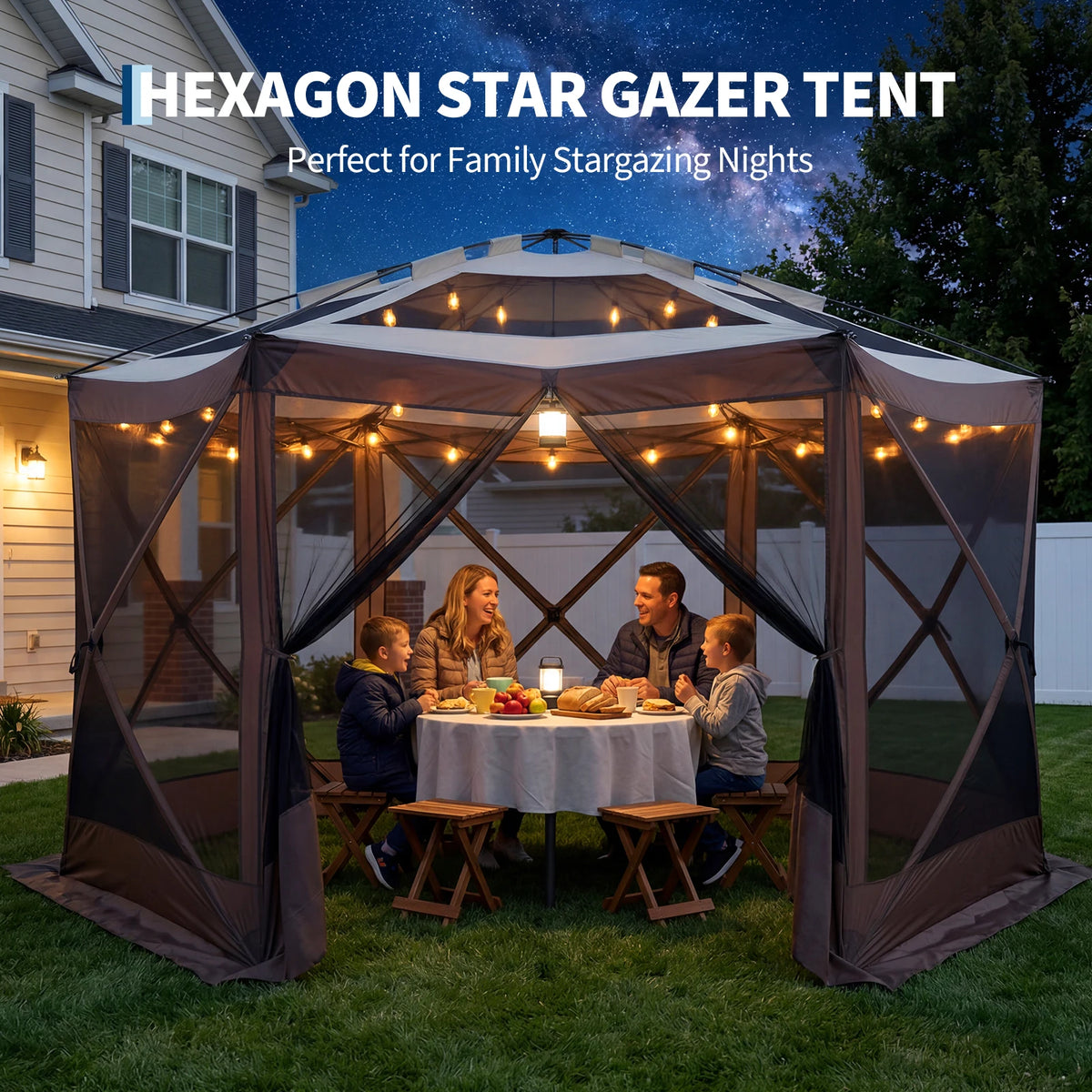 13x13FT 6-Sided Outdoor Canopy with Removable Wind Cloth and Carry Bag - Bite-Proof Mesh Patio Shelter for Backyard, Patio, Camping - Beige & Khaki / Green & Light Grey