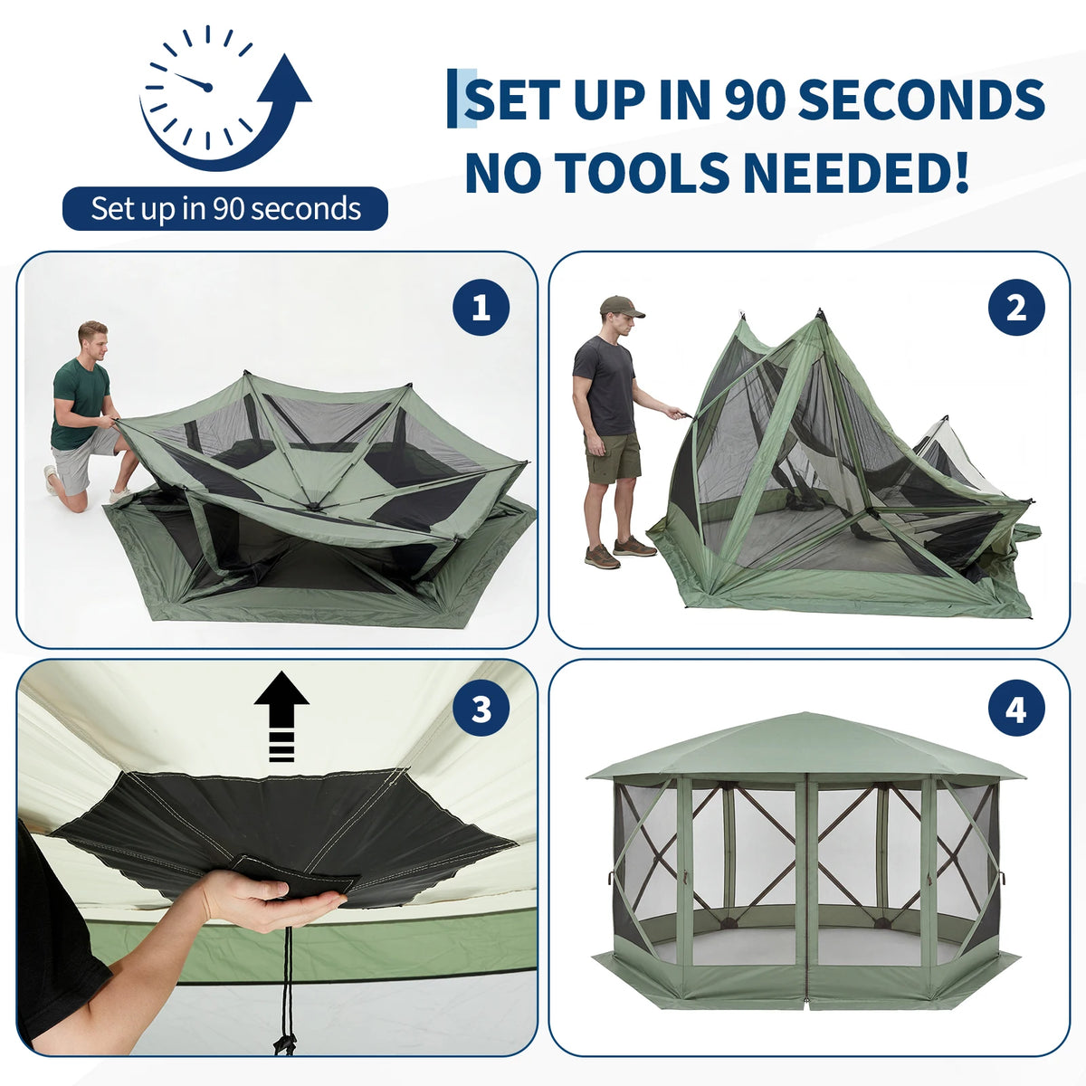 13x13FT 6-Sided Outdoor Canopy with Removable Wind Cloth and Carry Bag - Bite-Proof Mesh Patio Shelter for Backyard, Patio, Camping - Beige & Khaki / Green & Light Grey