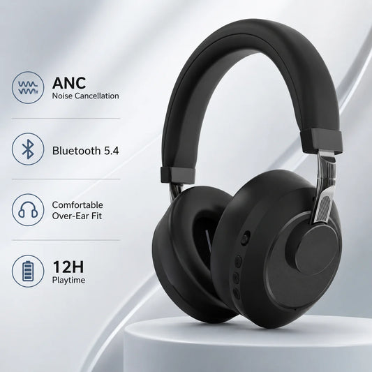 ANC Headphones Bluetooth Earphones Over Ear Wireless Headphones Noise Cancelling Foldable Stereo Headset with Mic HiFi Sounds
