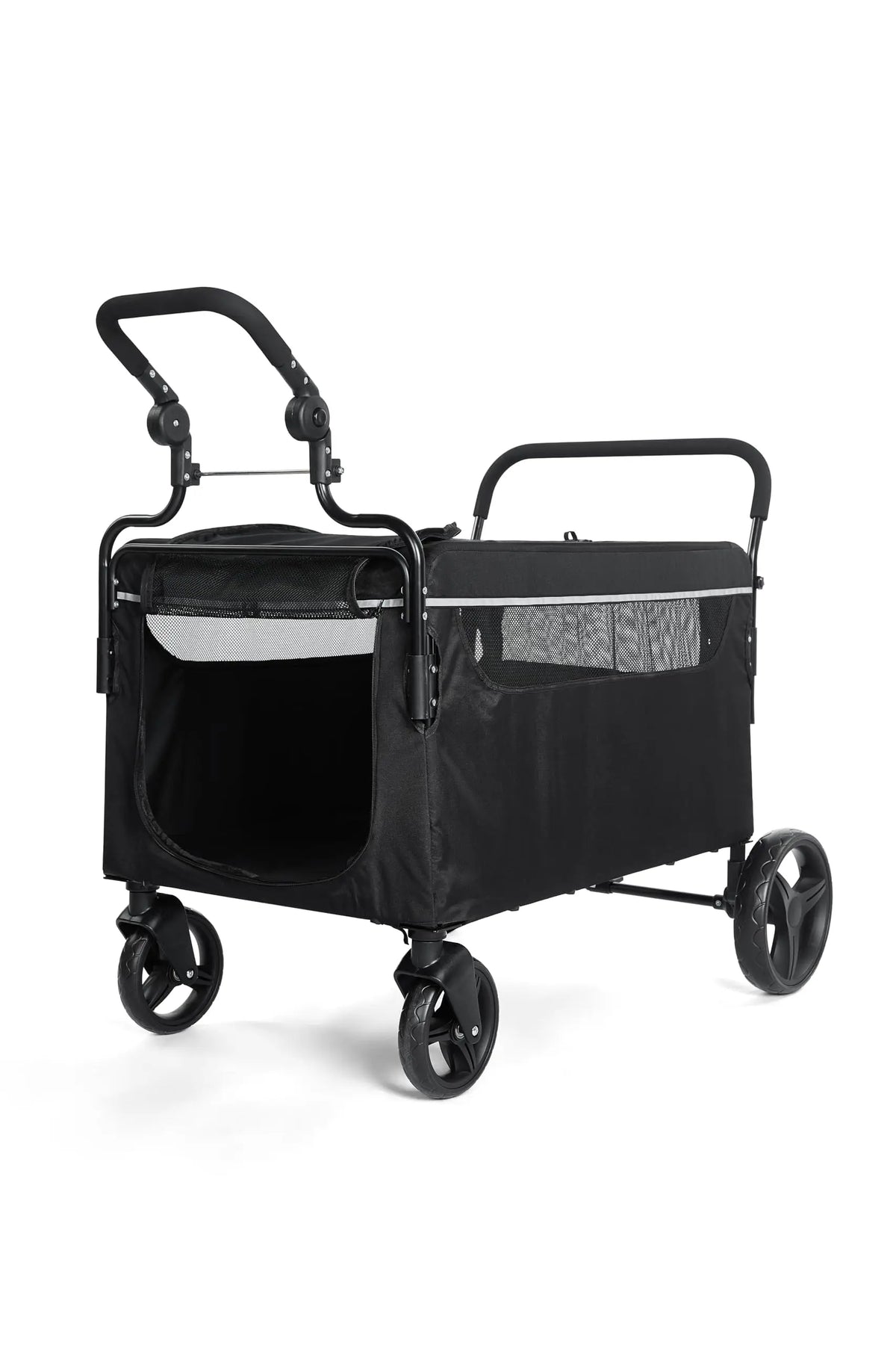 Foldable Pet Stroller Wagon With Mesh Windows And Safety Tether