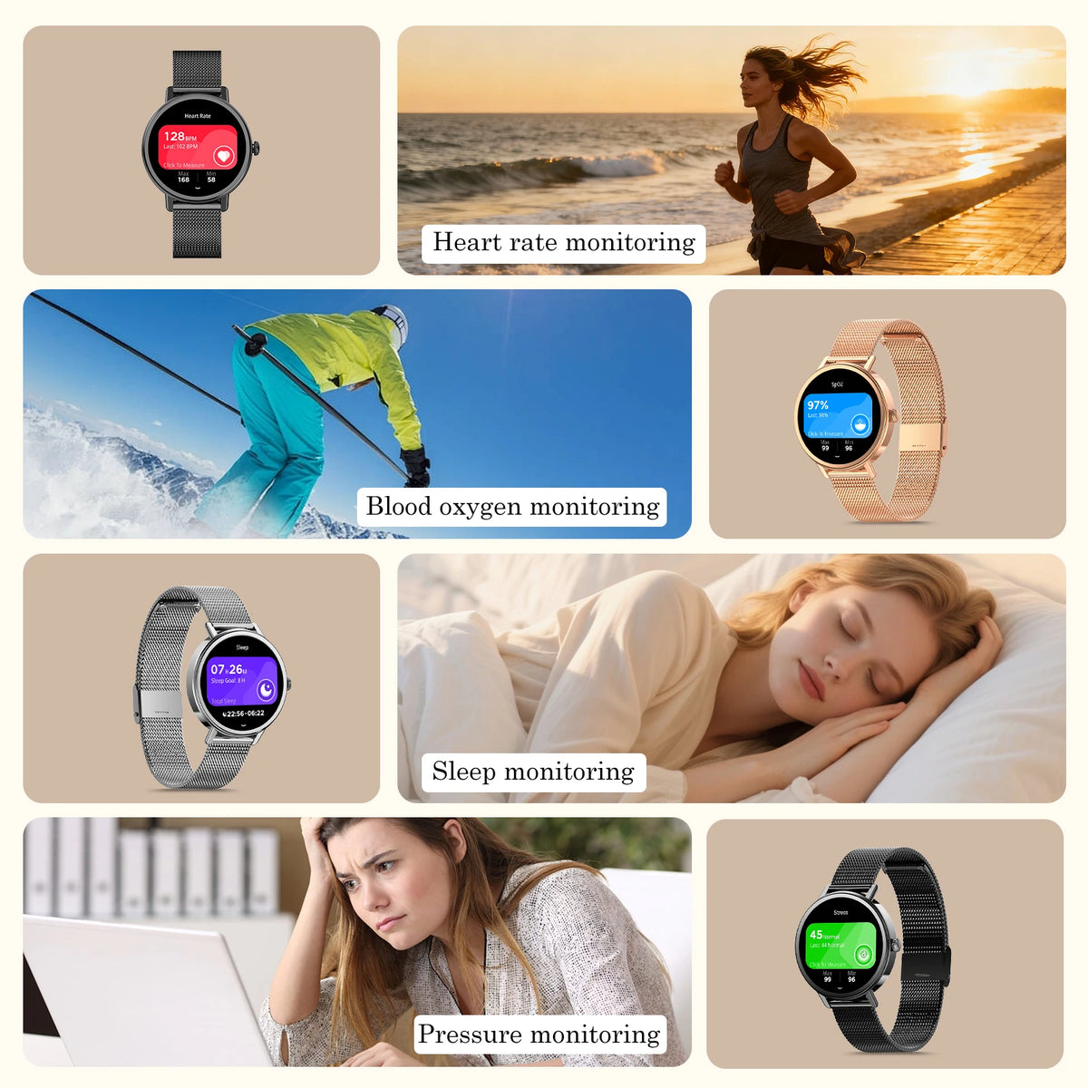 Blackview X30 Women's Smartwatch with Health Monitor Fitness Tracker 1.26” AMOLED Screen Bluetooth Smartwatch for Android IOS
