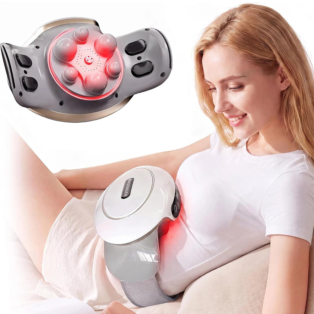 Electric Abdominal Massager with Heat, Rechargeable and Wireless Stomach Belly Tummy Massage Machine, Auto Shut-off, Constipation Indigestion, Relaxation, Adjustable Strap, Multiple-use for Waist Abdomen Back Neck Leg, Mum Gi