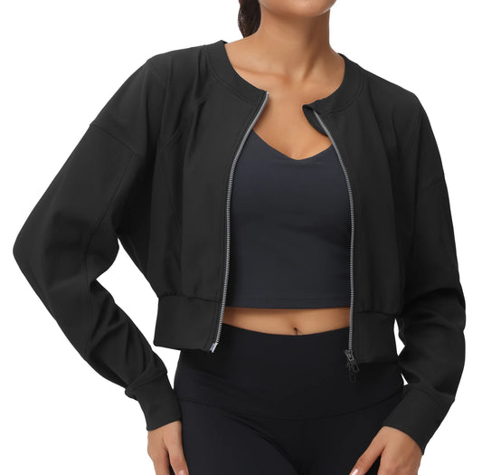 The Gym People Women's Cropped Full Zip Workout Jacket