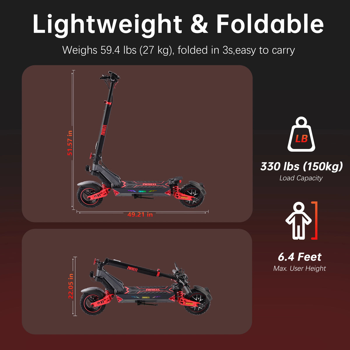 ZWHEEL D3 Electric Scooter With Long Range And Bluetooth Lock