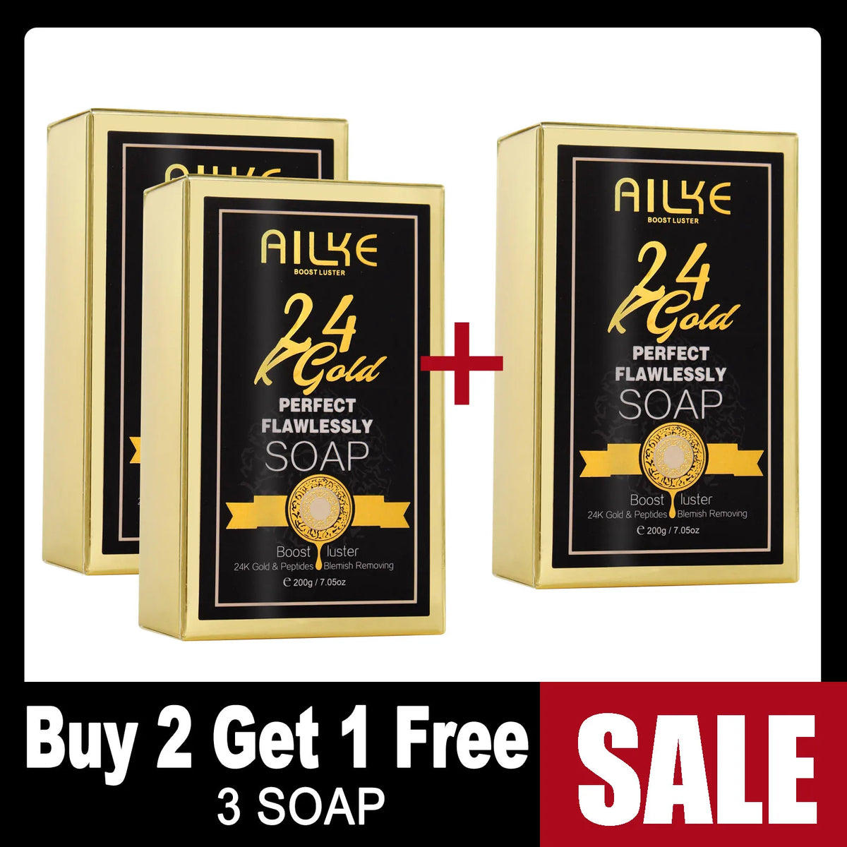 AILKE 24K Whitening Skin Set, Lightening, Remove Black Spots, Melanin, Stains, Even Skin Tone, Moisturizing, for All Skin Types