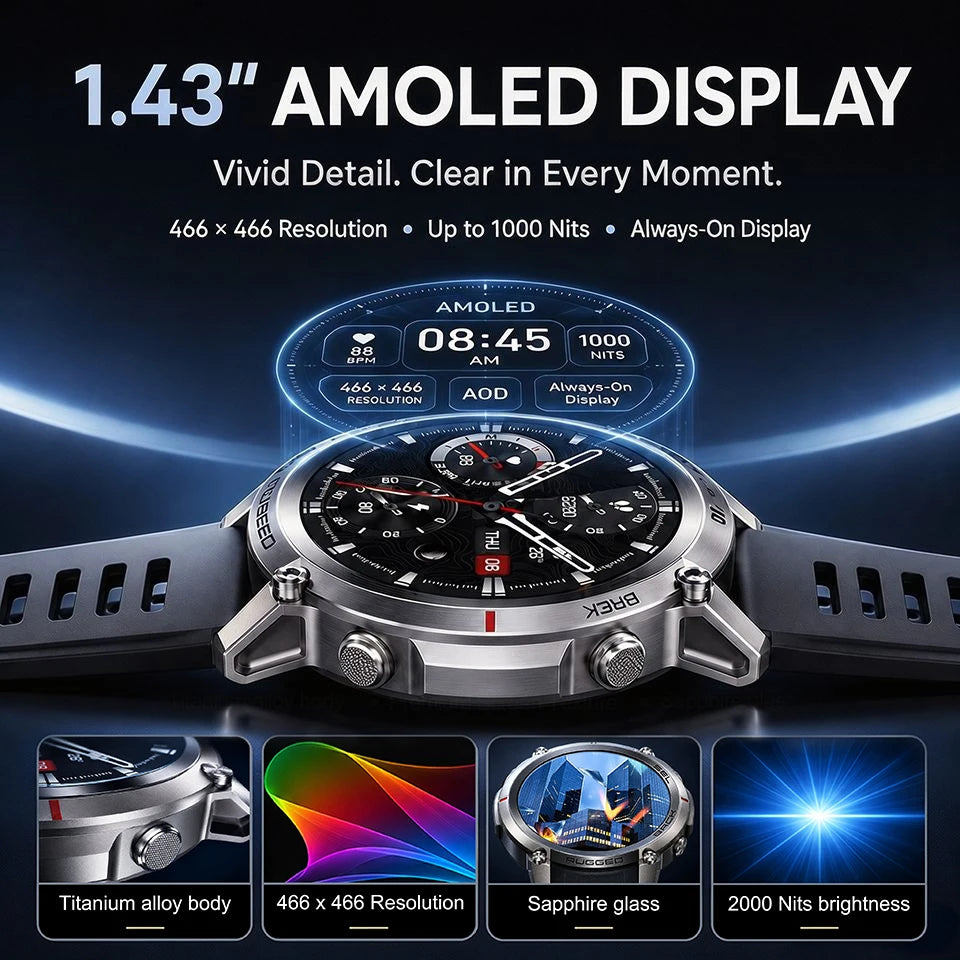Military GPS Smart Watch Bluetooth Call Waterproof Outdoor Sports Tracker