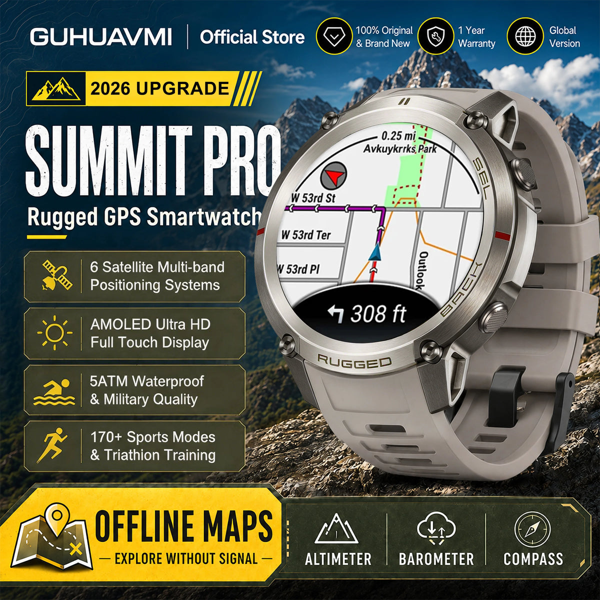 Military GPS Smart Watch Bluetooth Call Waterproof Outdoor Sports Tracker